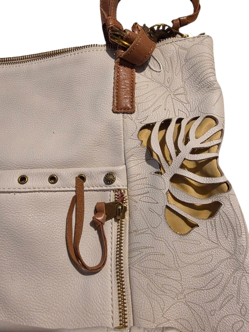 The Sak White Leather Monstera Leaf Cutout Tote - Picture 5 of 11